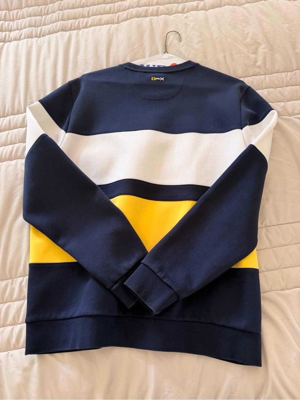 Lacoste Navy, White & Yellow Striped Crewneck Sweater - Picture 3 of 5
